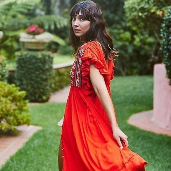 Free People Bali Will Wait For You Midi Red Dress Size Small - Picture 12 of 12